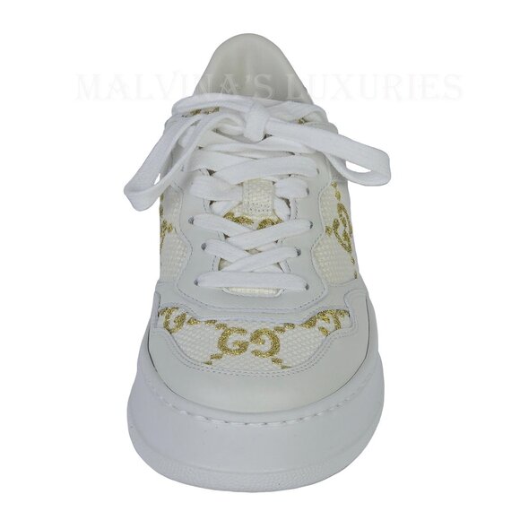 GUCCI SNEAKERS CHUNKY WHITE LEATHER GG LOGO GOLD LAME SHOES sz 36 6 - Picture 7 of 15